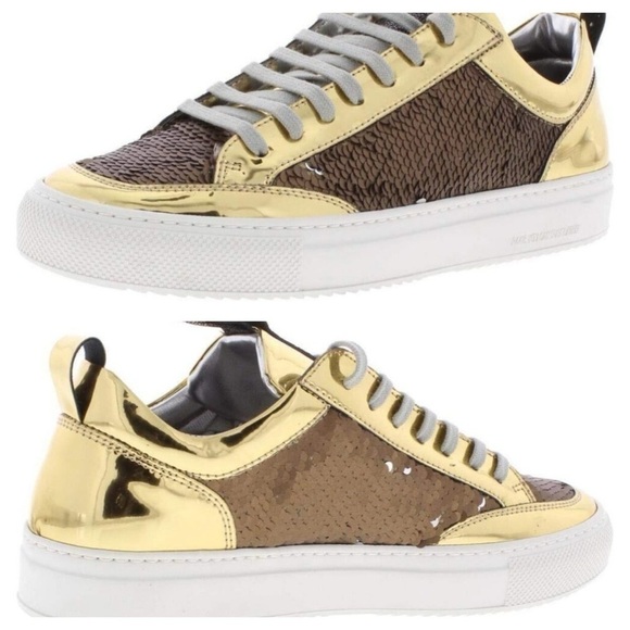 P448 Womens Gold Reversible Sequins Soho Toe Platform Athletic Sneakers 36 - Picture 3 of 12